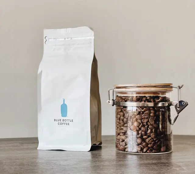 airtight coffee storage container with blue bottle coffee bag. What are the best storage containers for coffee?
